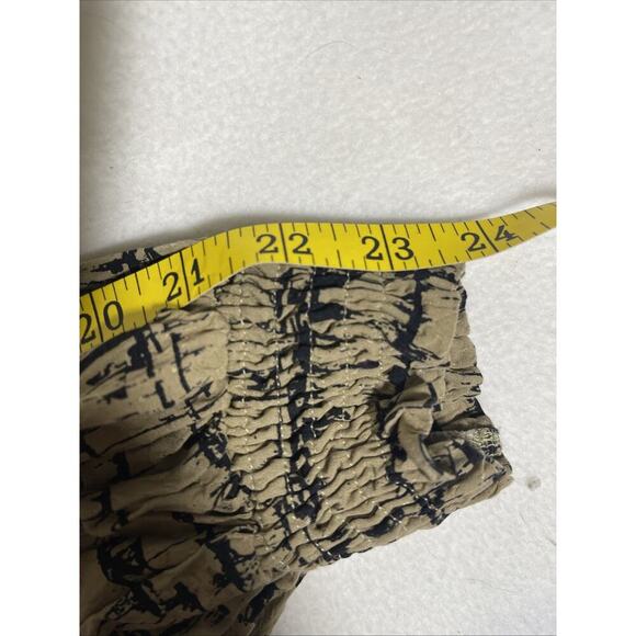 Maeve Anthropologie Tan Black Printed Popover Blouse Top Size Small Split Neck - Picture 7 of 7